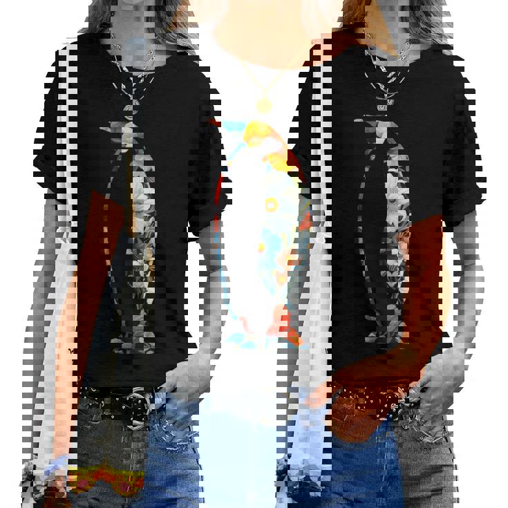 ボタニカルフラワーのシルエット 花柄 ペンギン レディースTシャツ