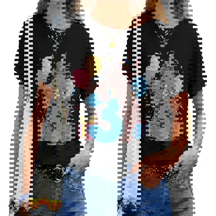 マンモス 3歳の誕生日 男の子 女の子 3歳 3歳 マンモス レディースTシャツ