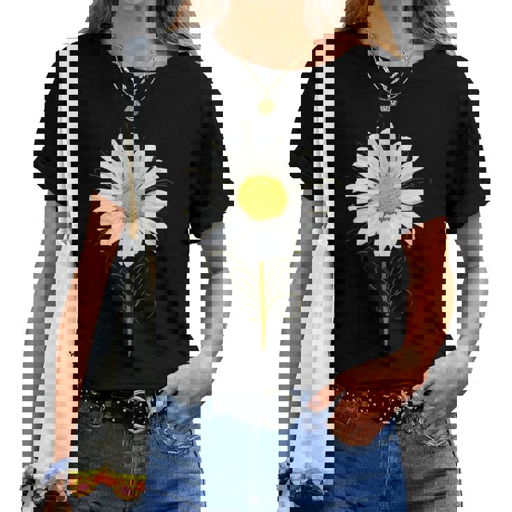 マーガレット ミクストメディア 美しい夏の花 ボタニカルアート レディースTシャツ