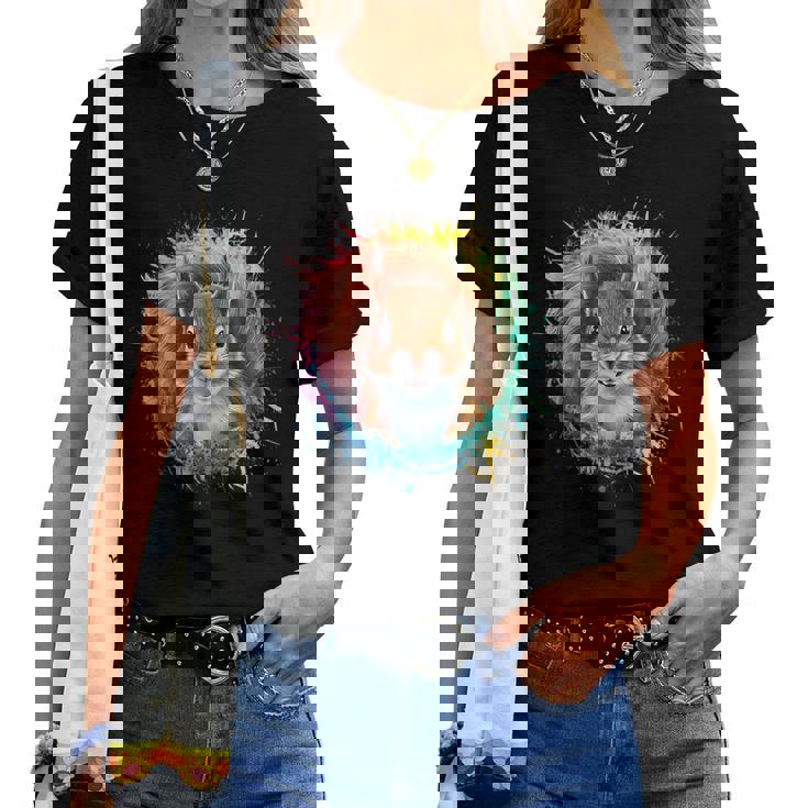 リス 男性 女性 カラフル 水彩 リス レディースTシャツ