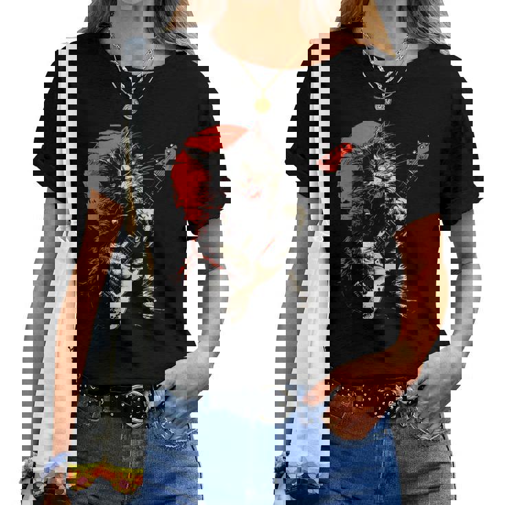 ロックキャット ギターを弾く ファニーキャット エレキギター 男性 女性 レディースTシャツ