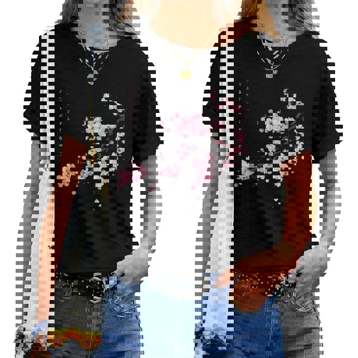 ヴィンテージ桜 日本の桜の花グラフィカルアート レディースTシャツ