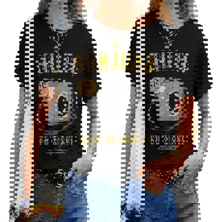 傘寿祝い 旅行好き 写真好き 撮影好き カメラ レトロ 父 母 男性 女性 80歳お祝い Ready To Travel レディースTシャツ