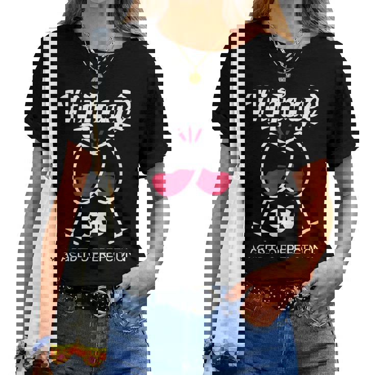 卒寿祝い ワイン好き 酒好き 父 母 男性 女性 90歳お祝いintage Aged To Perfection レディースTシャツ