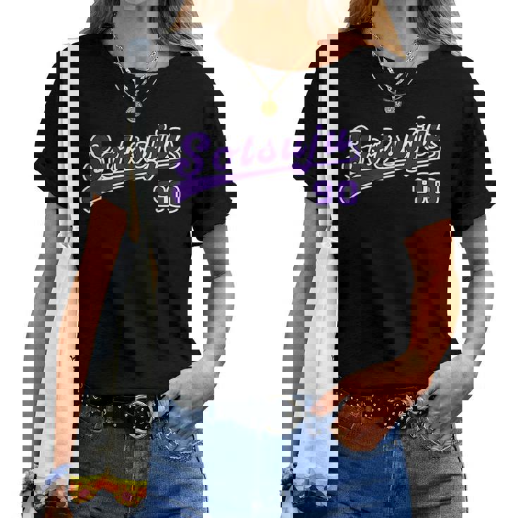 卒寿祝い 野球 野球好き 野球ユニフォーム風otsuju 文字 父 母 男性 女性 90歳 誕生日 前後プリント レディースTシャツ