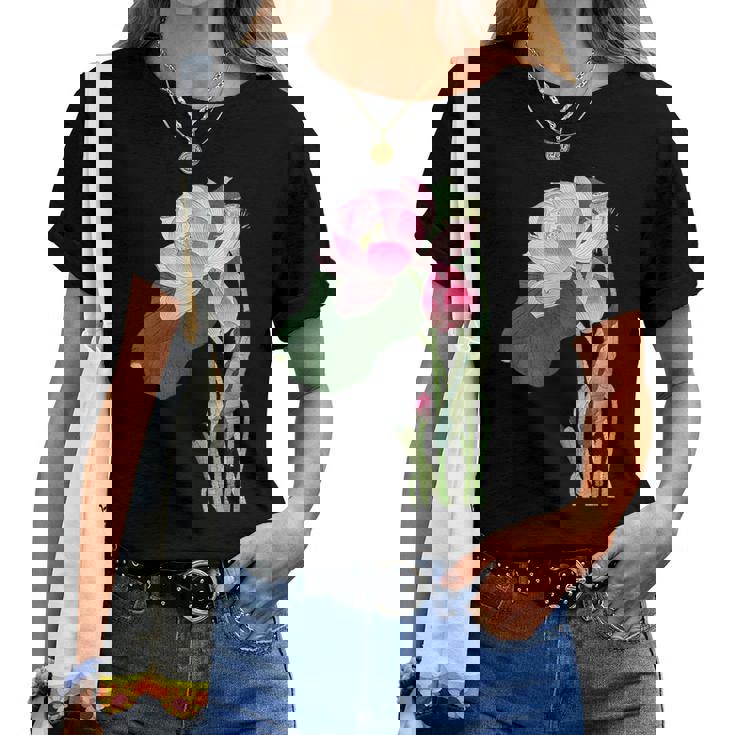 咲く蓮の花 蓮の花 ハス ヴィンテージ 日本美術 小原古邨 新版画 レディースTシャツ