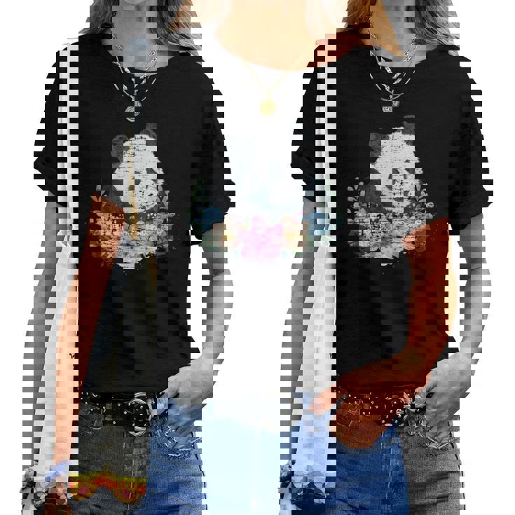 天然花 パンダ アジア動物園 動物 パンダ レディースTシャツ