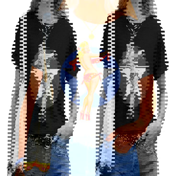 愛国心 ヴィンテージ セクシー ピンナップ 女の子 レディースTシャツ