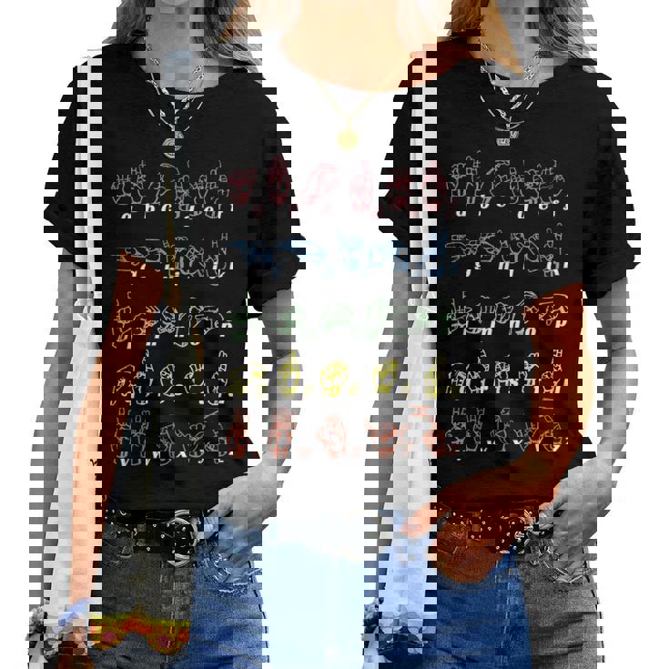手話tシャツ Asl Teacher手アルファベット学習tシャツ レディースTシャツ