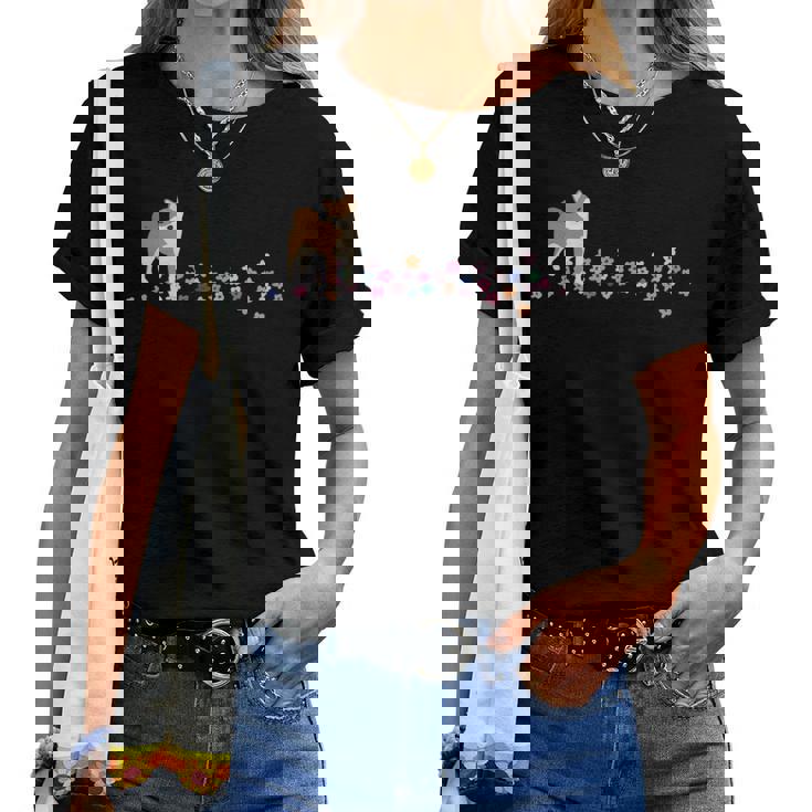 柴 いぬ 柴犬 イラスト おしゃれ シンプル かわいい 花 手描き 手書き 春の色 犬飼い 犬好き 犬柄 長袖tシャツ レディースTシャツ