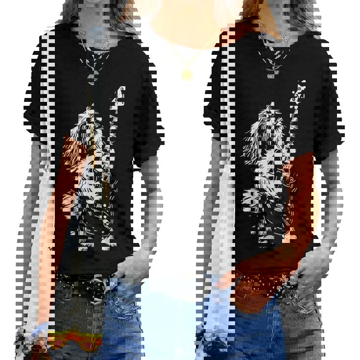 犬 ギタリスト ギター シーズー Dad Mom レディースTシャツ
