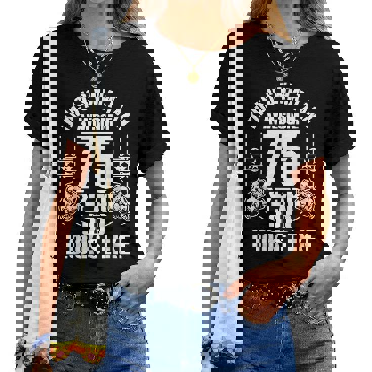 男性、女性、75歳の誕生日への75歳の誕生日プレゼント レディースTシャツ