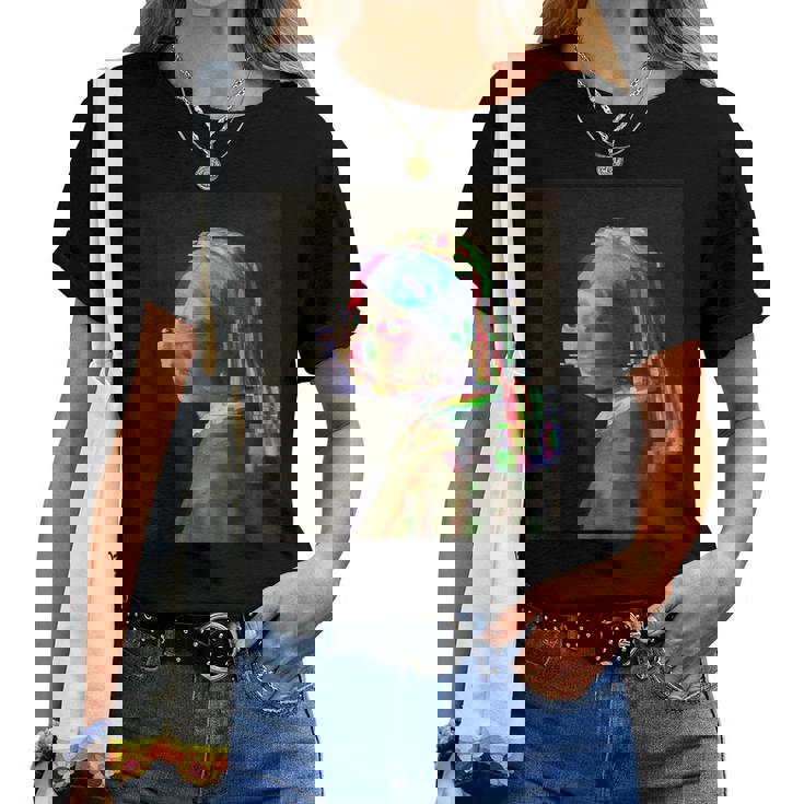 真珠の耳飾りの少女ヨハネスフェルメールグリッチ絵画 Girl With A Pearl Earringermeer レディースTシャツ