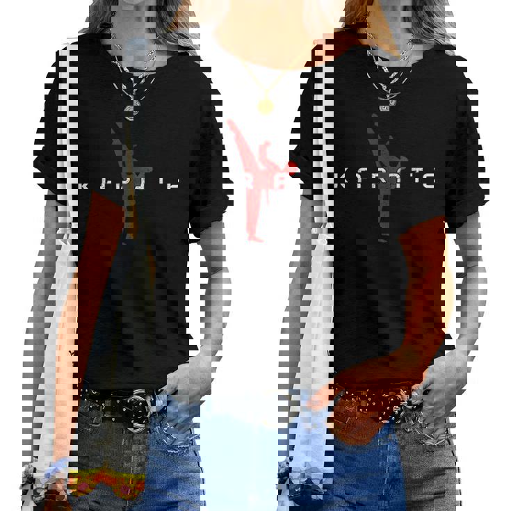 空手 格闘技 ファイター 黒帯 男の子 女の子 キッズ レディースTシャツ