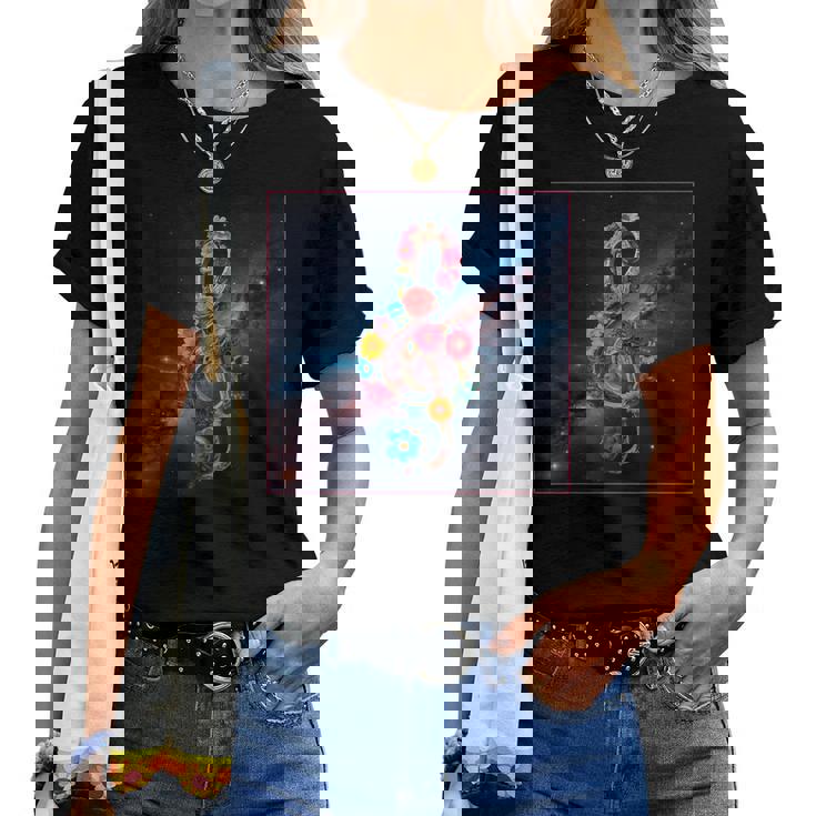 花 高音記号 銀河 宇宙 天の川 レディースTシャツ