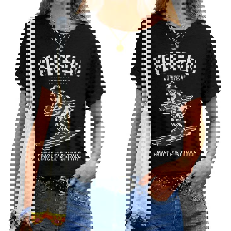 還暦祝い スキー好き 雪好き 父 母 男性 女性 60歳お祝い Embrace Life'ski Trails レディースTシャツ