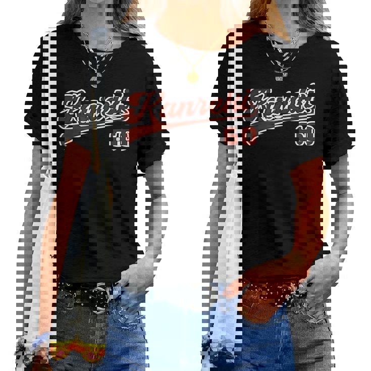 還暦祝い 野球 野球好き 野球ユニフォーム風 Kanreki 文字 父 母 男性 女性 60歳 誕生日 レディースTシャツ