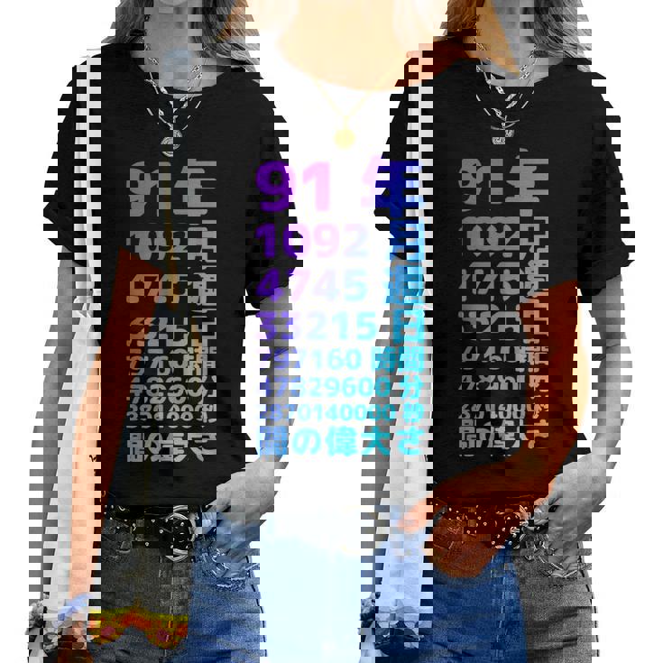 面白い91歳の誕生日の古いメーター 面白い91歳のギフト 女性 男性 面白い電卓 91歳の誕生日のギフト レディースTシャツ