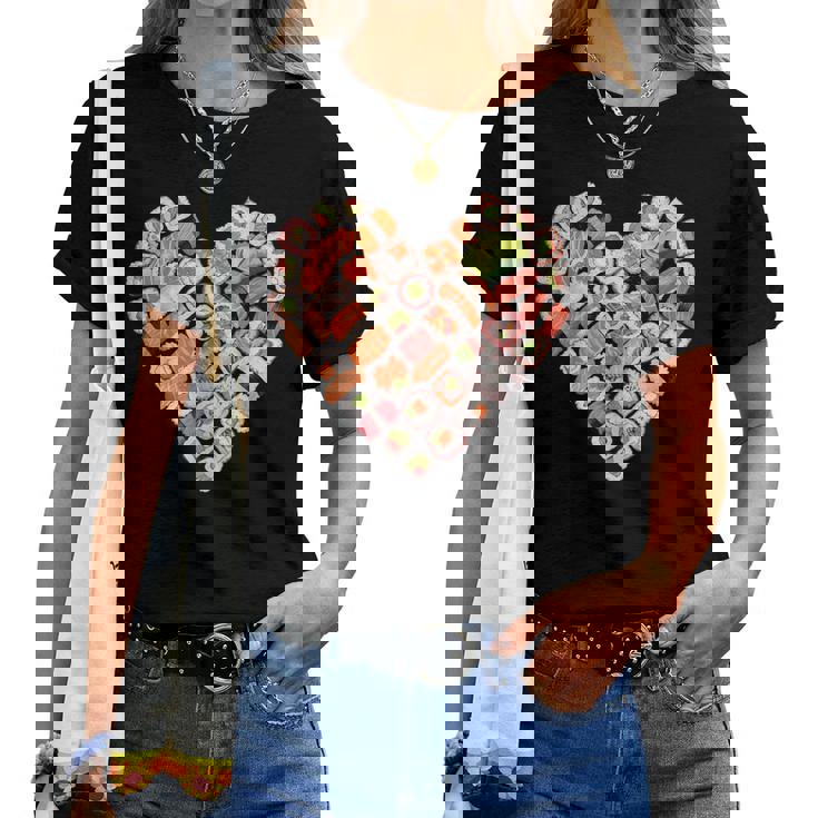 面白い寿司デザイン 子供 男性 女性 I ハート 寿司 食通 レディースTシャツ