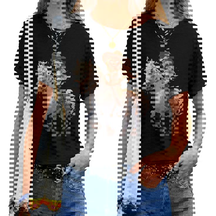 馬 女の子 西洋 乗馬 ポニー 水彩 馬 レディースTシャツ