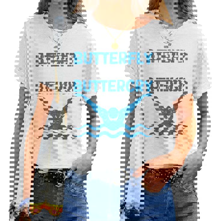 Butterfly Butterwhyバタフライバタフライファニー水泳チーム 長袖tシャツ レディースTシャツ