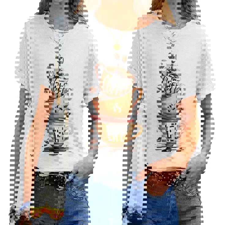 Coffee Is Life 愉快なコーヒー好きのギフト レディースTシャツ