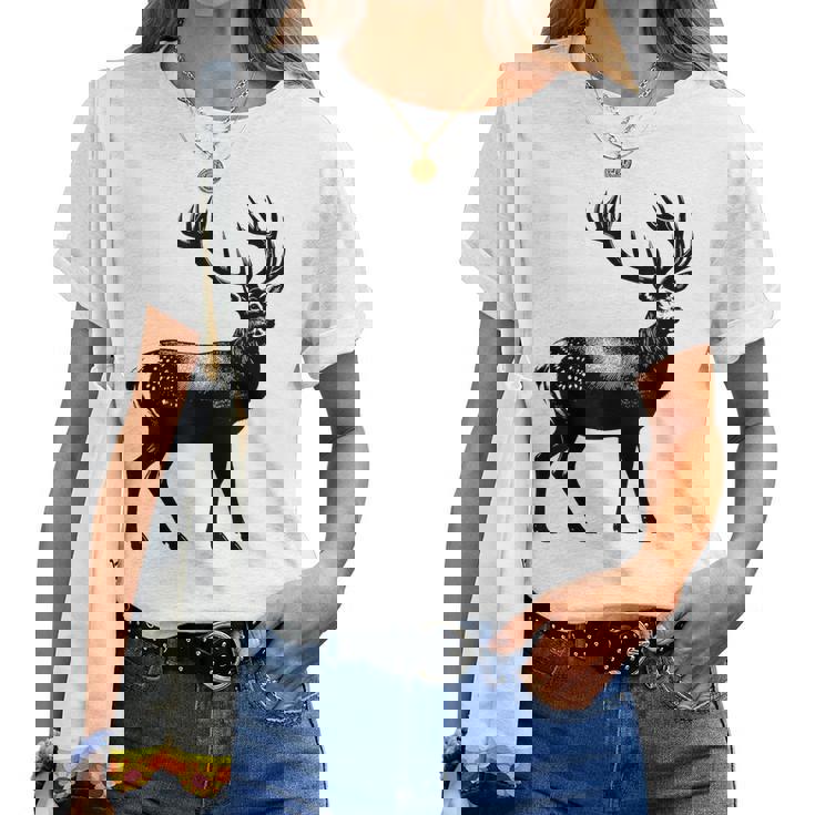 Deer Dad Mom Lover モノクロ 鹿 レディースTシャツ