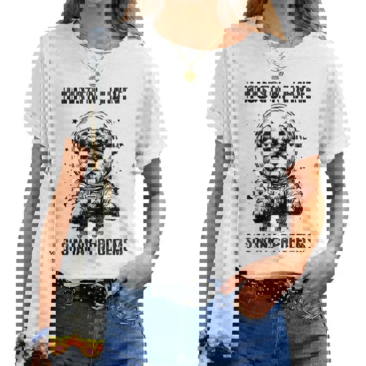 Dog Dad Mompace ヒューストン問題ミニチュアシュナウザー レディースTシャツ