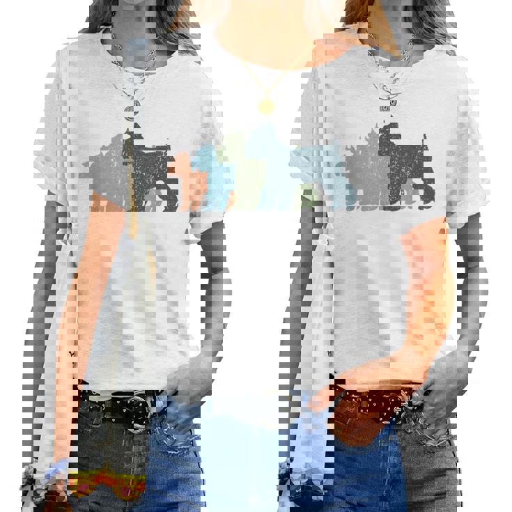 Dog Mom & Dad シルエット ヴィンテージ シュナウザー レディースTシャツ