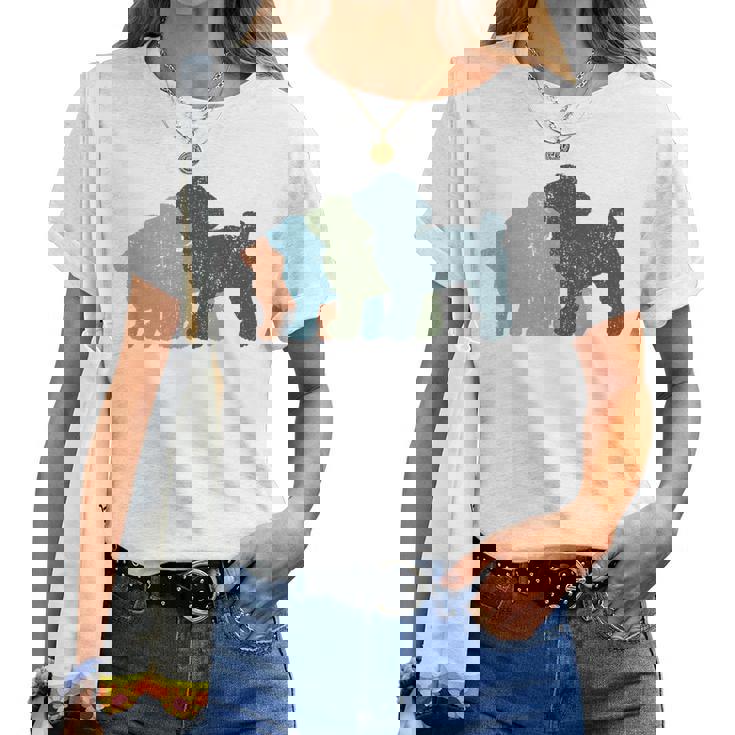 Dog Mom & Dad シルエット ヴィンテージトイプードル レディースTシャツ