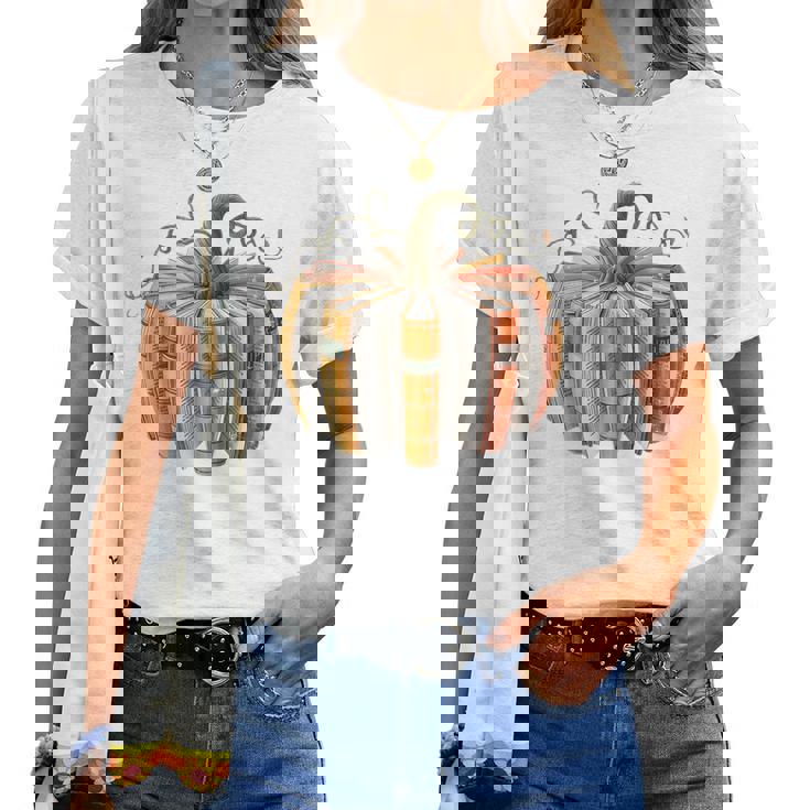 Fall Book Pumpkin Fall Librarians Bookworm Teachers Students Women T-shirt