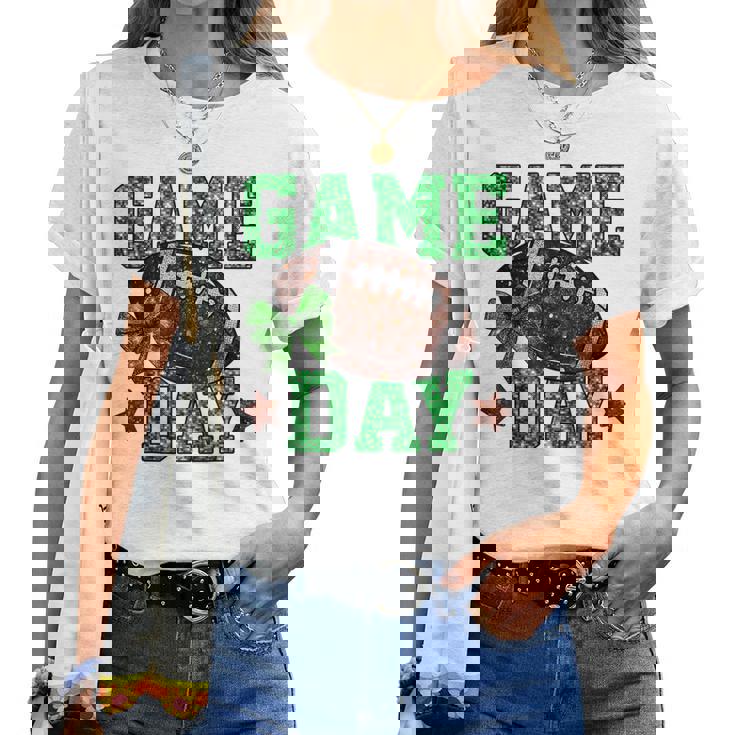 Game Day Touchdown Football Mom Girls Go Cheer Green Women T-shirt