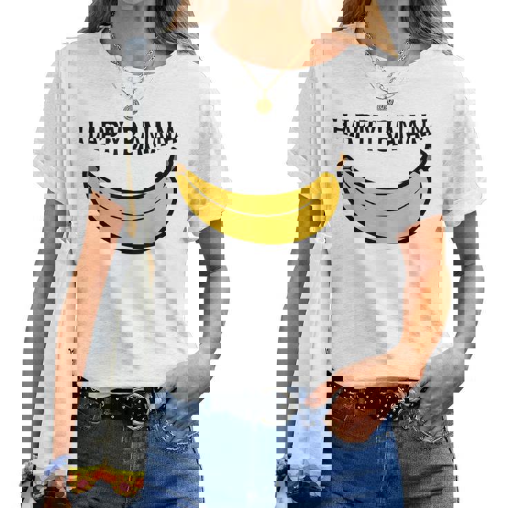 Happy Banana ファニーバナナラブ フルーツバナナ スマイリーフェイス レディースTシャツ