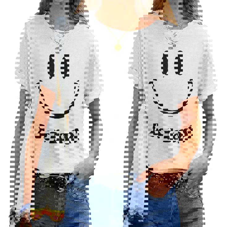 Be Happy Groovy スマイルフェイス かわいい ハッピーピース スマイルフェイス レディースTシャツ