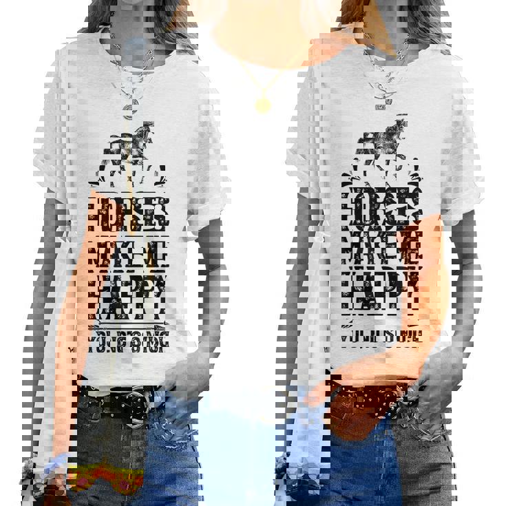 Horses Make Me Happy 楽しい馬愛好家 農家乗馬 レディースTシャツ