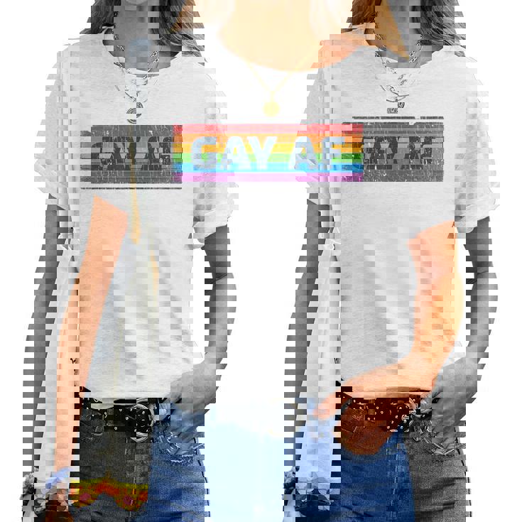 Lgbtq Gay Af Pride Lgbt Ally Rainbow Flag Retrointage レディースTシャツ