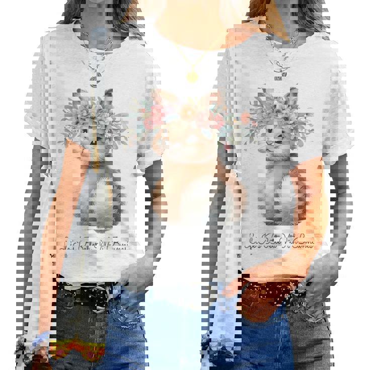 Life Is Better With Bunnies 水彩 ウサギ 花柄 ウサギ レディースTシャツ