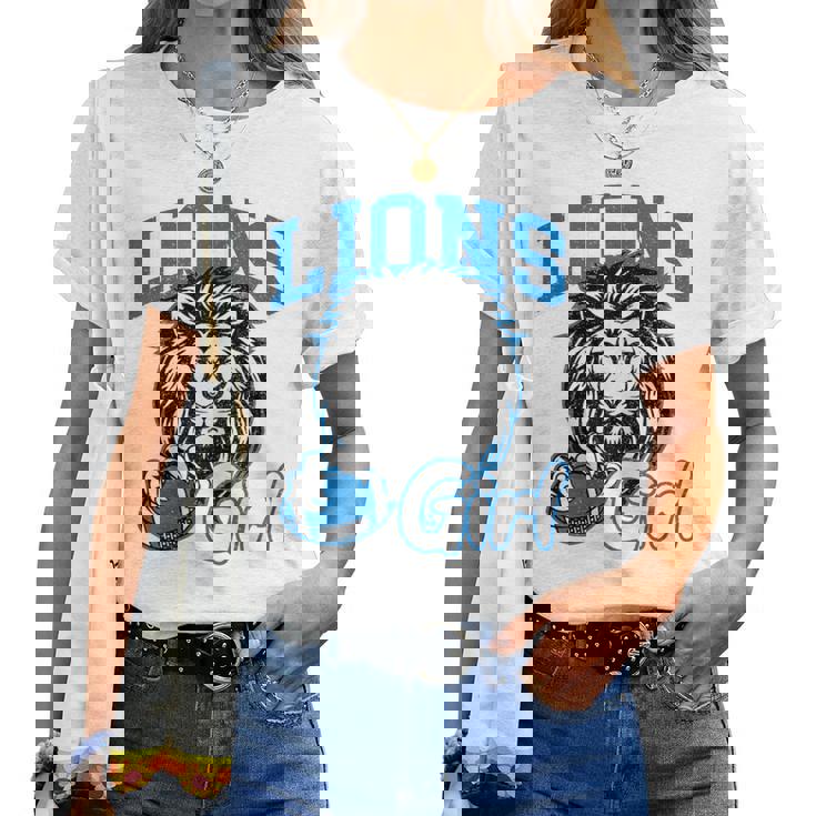 Lions Girl Messy Bun Sports Fan Team Women T-shirt