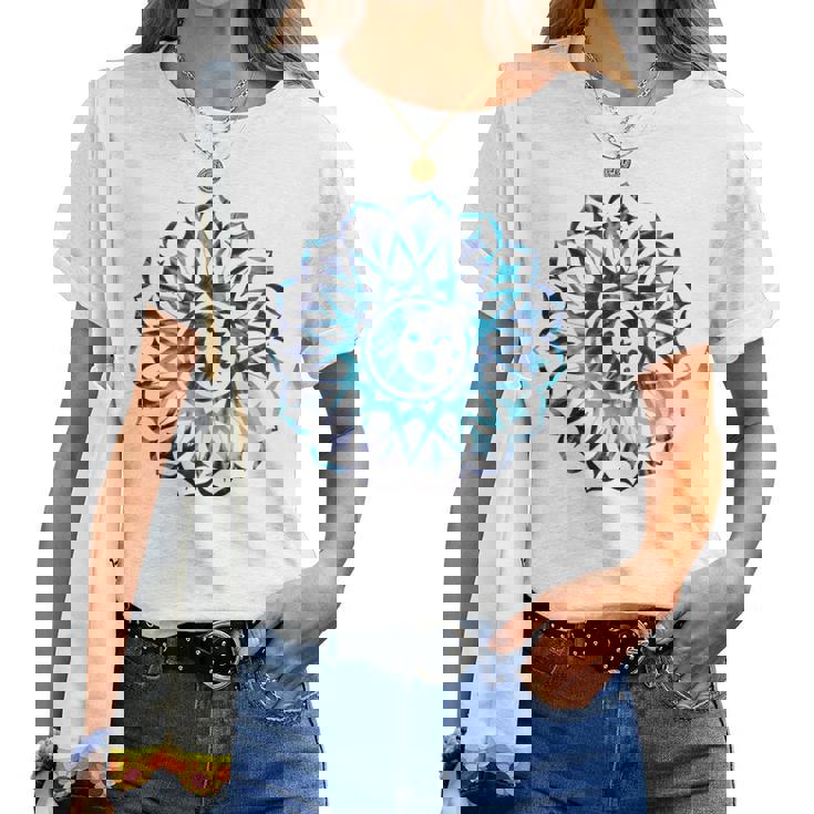 Mandala Luna Estrellas Azul Yoga Budistapiritual Namaste In Mangas Camiseta de mujer