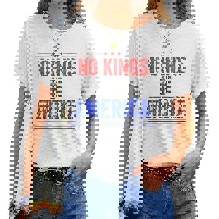 No Kings In America Flag Protest Save Democracy Women T-shirt