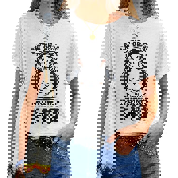 No Puedo Oírte Estoy Escuchando K-Pop Cute Rabbit Kpop Cuello Camiseta de mujer