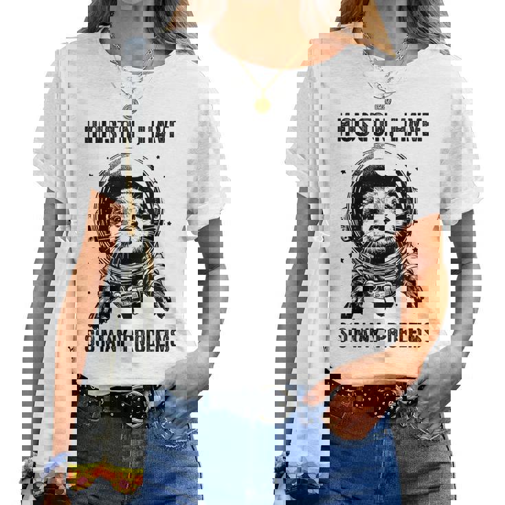 Otter Dad Mompace ヒューストン問題カワウソ レディースTシャツ