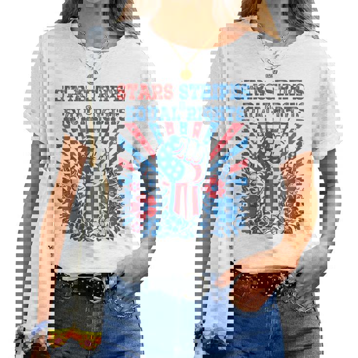 Stars Stripes And Equal Rights 4Th Of July Feminist Floral Women T-shirt