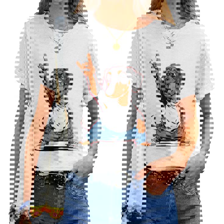 Teckel ロックミュージック 男性 子供 女性 ソーセージ 犬 ダックスフンド 長袖tシャツ レディースTシャツ