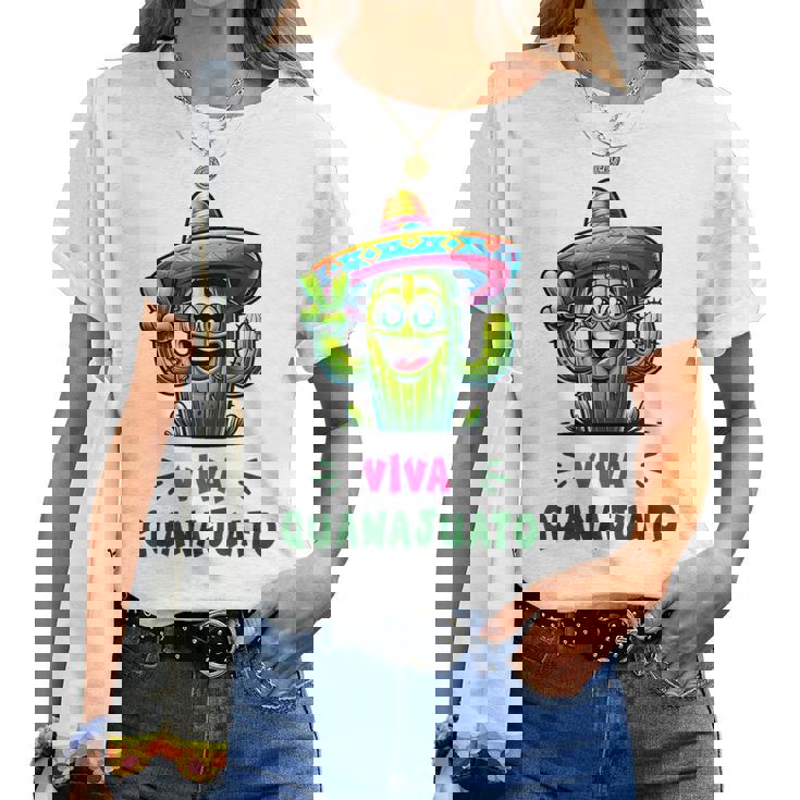 Viva Guanajuato Mexico Cactus ビバ・グアナファト・メキシコ サボテン・ソンブレロ レディースTシャツ