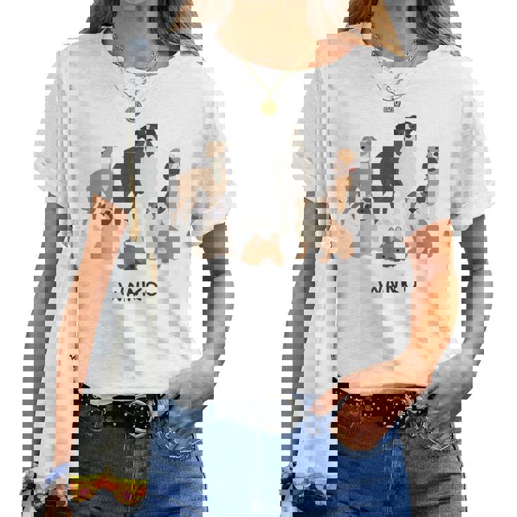 いぬ わんこ 大集合 イラスト おしゃれ シンプル かわいい 手書き 犬飼い 犬好き 女性 男性 犬柄 レディースTシャツ