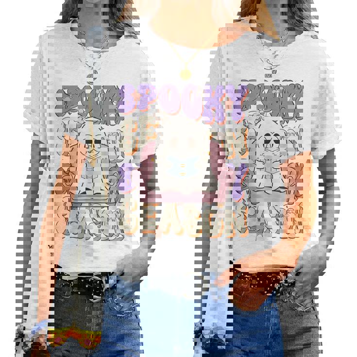 おもしろい言葉 不気味な季節 ハロウィン 幽霊 先生 女性 男性 レディースTシャツ