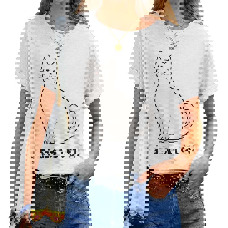 ねこのいいなり 猫 ネコ 白猫 イラスト おもしろ おしゃれ シンプル かわいい 猫飼い 猫好き 男性 女性 レディースTシャツ