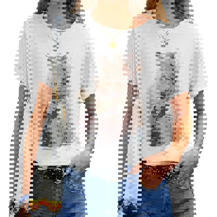 アニメ ワイフ かわいい アニメ 漫画 猫 女の子 甘い レトロ 日本 レディースTシャツ