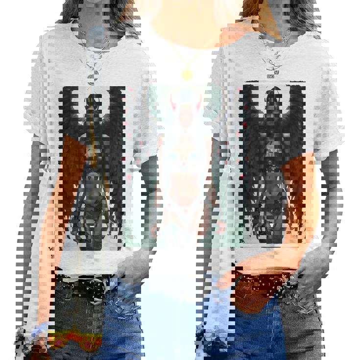 セクシーガールグラフィックtシャツ セクシーな悪魔の女の子のピンナップバックプリント レディースTシャツ